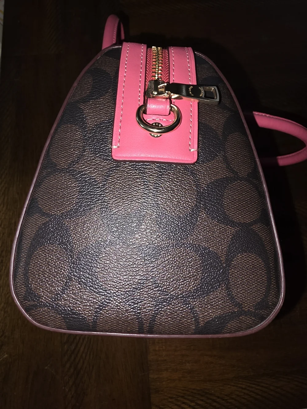 Coach Brown Rowan Signature Satchel with Pink Trim